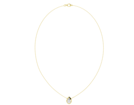 Lab diamond pendant necklace with round lab diamond at center on yellow gold chain