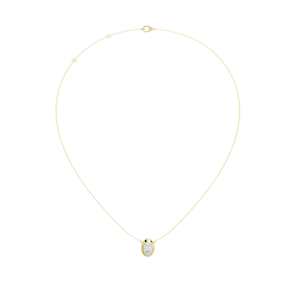 Oval diamond pendant on yellow gold vermeil chain