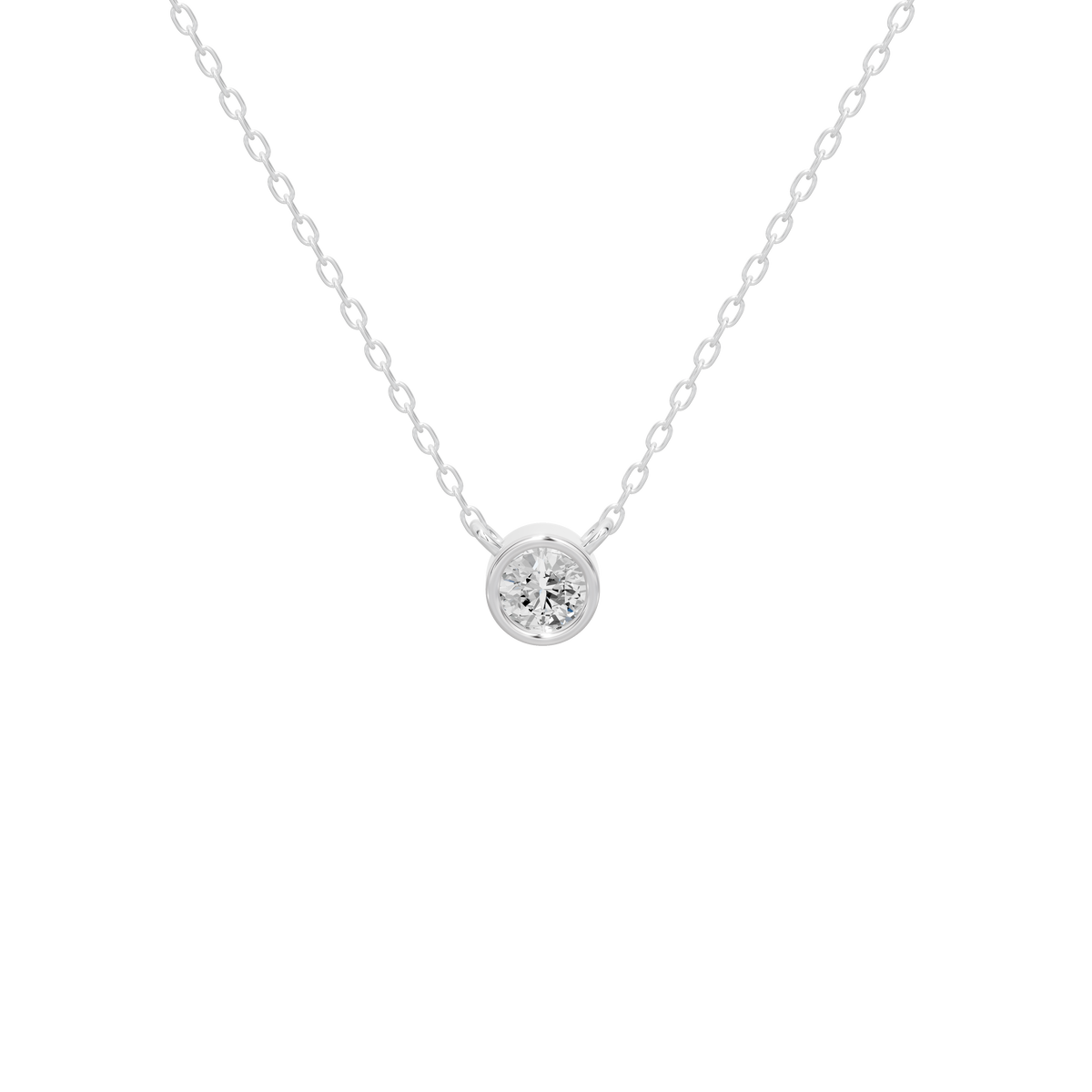 Sterling silver lab diamond pendant necklace with round halo center and bead chain