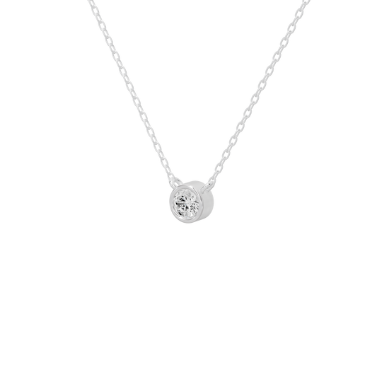 Sterling silver diamond pendant necklace with round halo center charm and bead chain