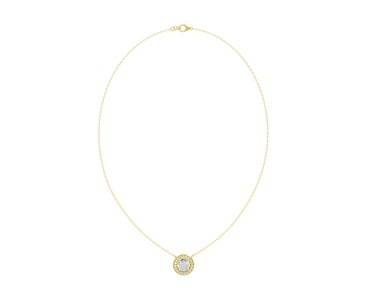 Yellow gold chain with small round lab diamond pendant