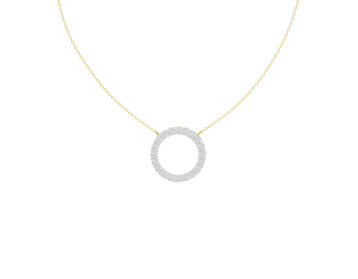 Yellow gold vermeil pendant necklace with round lab diamond halo center