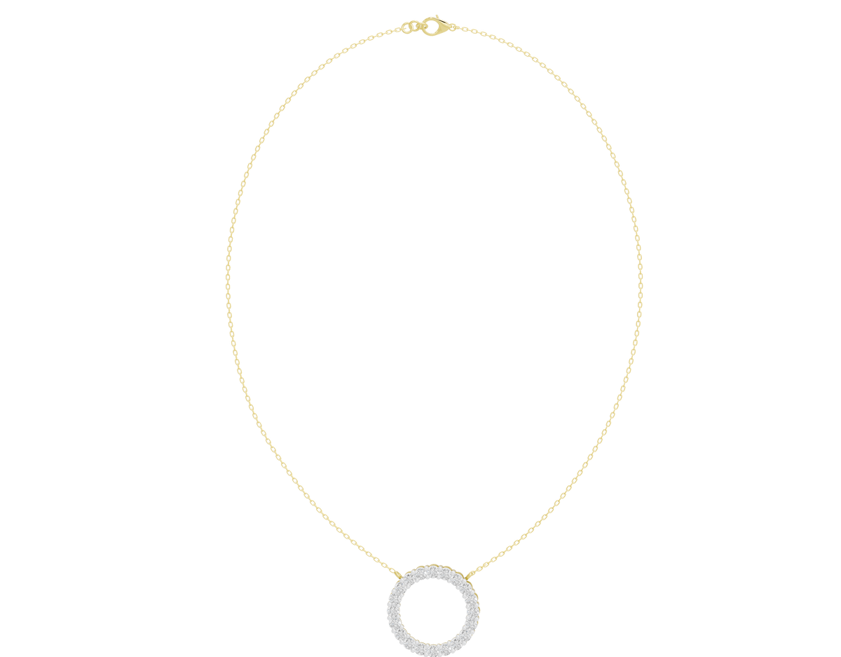 Yellow gold vermeil chain with round halo lab diamond pendant, centered