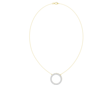 Yellow gold vermeil chain with round halo lab diamond pendant, centered