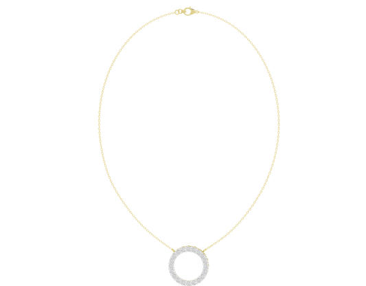 Yellow gold vermeil chain with round halo lab diamond pendant, centered