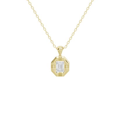 Yellow gold vermeil lab-grown diamond pendant with octagonal frame and cable chain