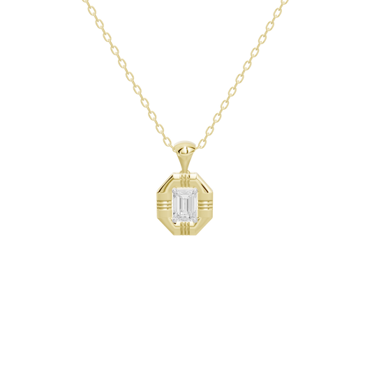 Yellow gold vermeil lab-grown diamond pendant with octagonal frame and cable chain