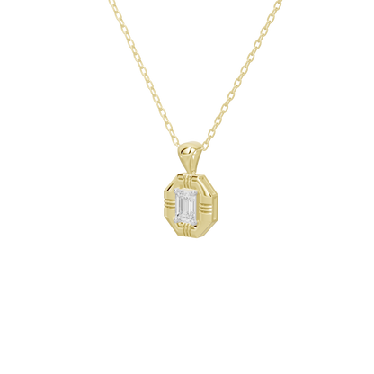 Yellow gold vermeil lab diamond pendant close-up on a cable chain, octagonal setting