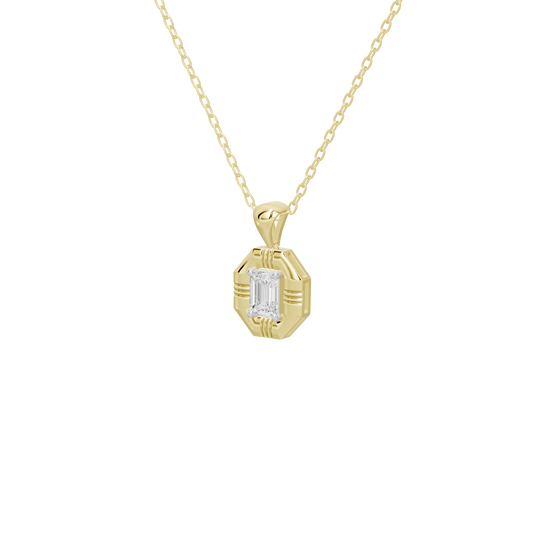 Yellow gold vermeil lab diamond pendant close-up on a cable chain, octagonal setting