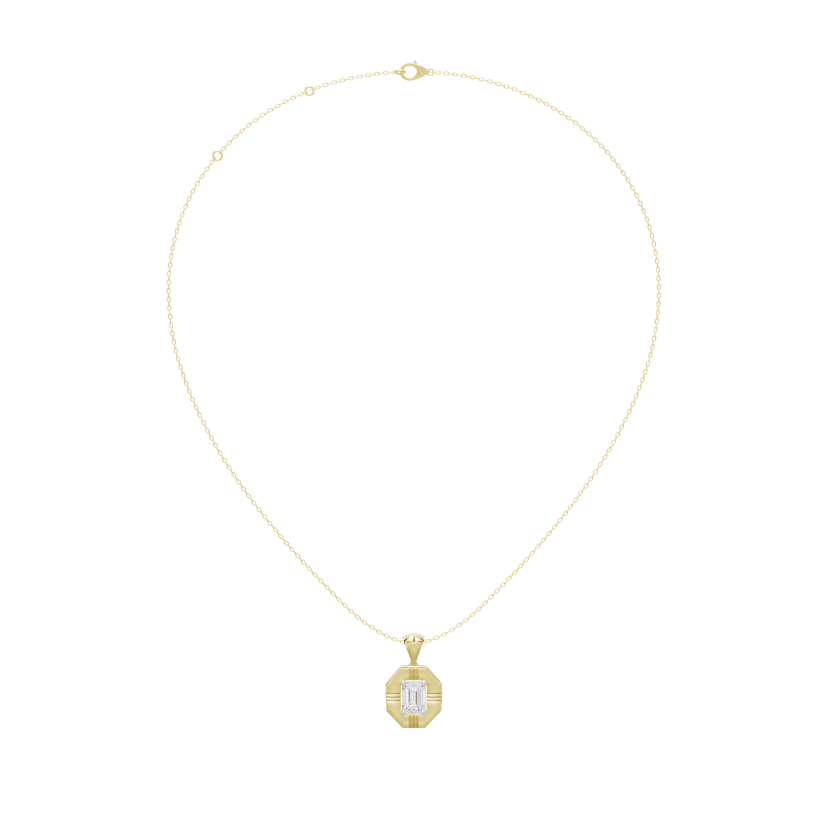 Yellow gold vermeil lab diamond pendant on a cable chain with small octagonal bezel