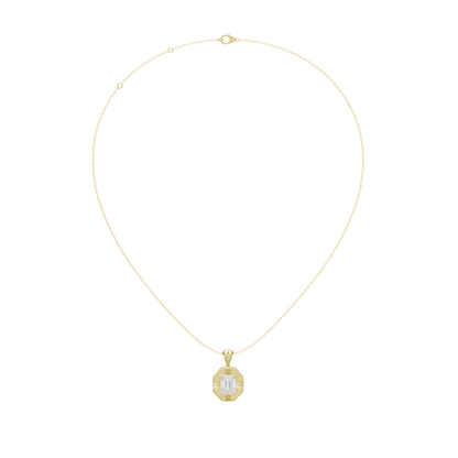Yellow gold vermeil lab diamond pendant on a cable chain with small octagonal bezel