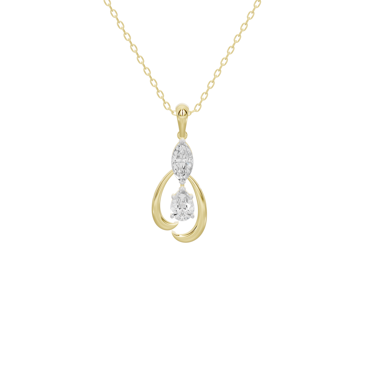 Yellow gold vermeil diamond pendant with oval halo and pear-shaped center stone