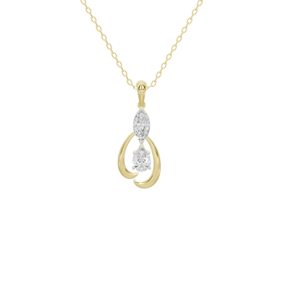 Yellow gold vermeil diamond pendant with oval halo and pear-shaped center stone