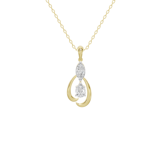 Yellow gold vermeil diamond pendant with oval halo and pear-shaped center stone