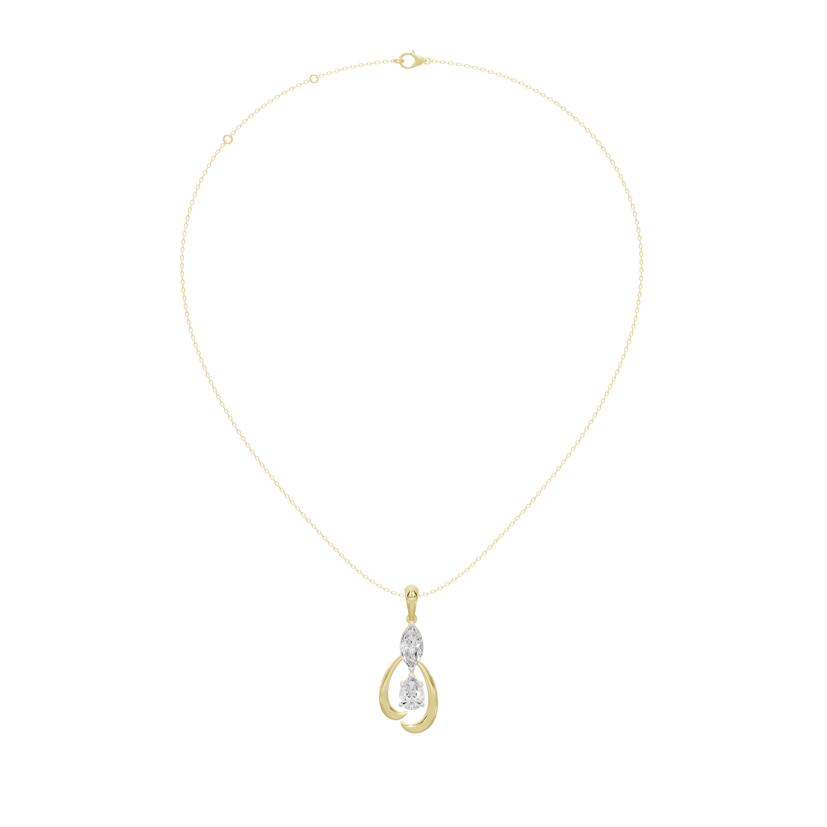 Yellow gold vermeil diamond pendant with pear-shaped stone and teardrop frame