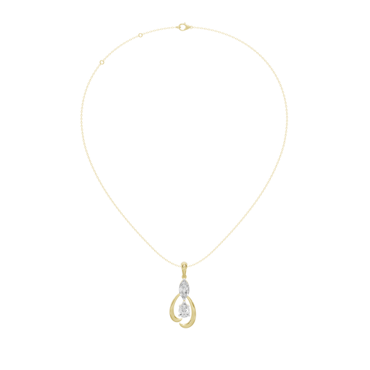 Yellow gold vermeil diamond pendant with pear-shaped stone and teardrop frame