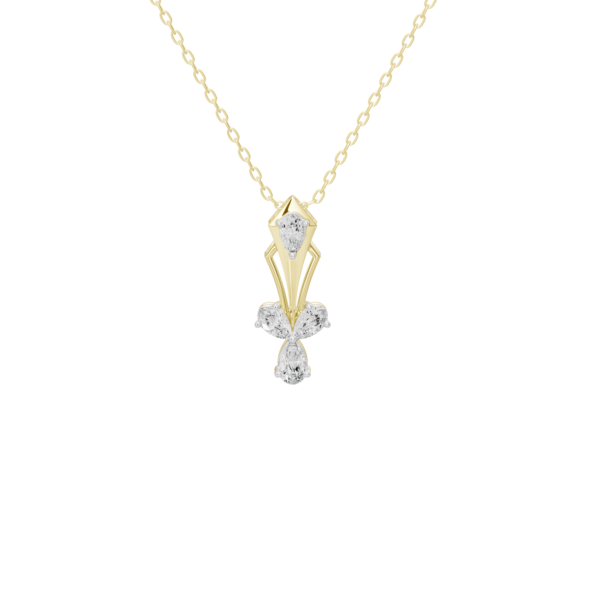 Yellow gold vermeil pendant with lab diamond center and two drops