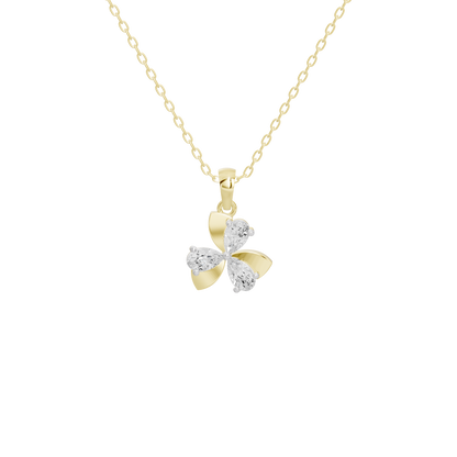 Yellow gold vermeil diamond pendant with four-petal flower charm, front view