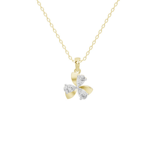 Yellow gold vermeil diamond pendant with four-petal flower charm, front view