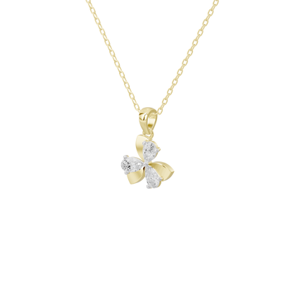 Yellow gold vermeil diamond pendant necklace with four-petal flower charm and loop bail