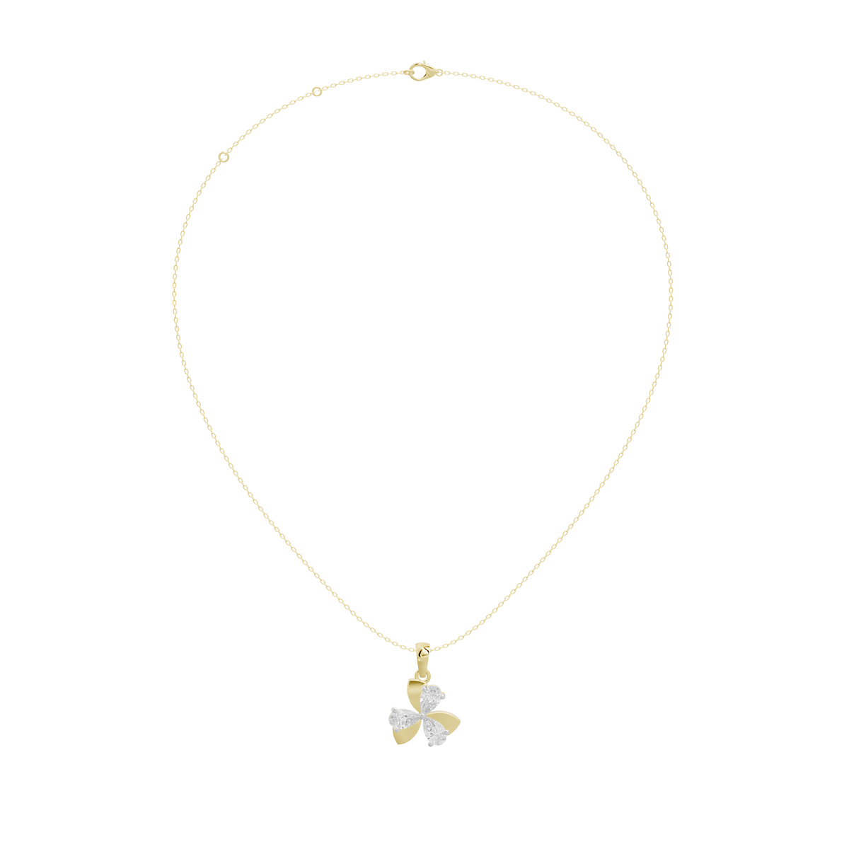 Yellow gold vermeil diamond pendant necklace with four-petal charm