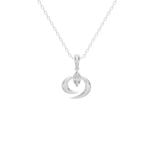 Silver chain necklace with lab diamond crescent swirl pendant centerpiece