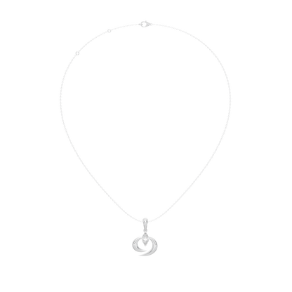 Silver chain necklace with small crescent swirl lab diamond charm at end