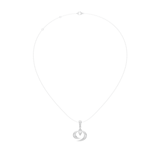 Silver chain necklace with small crescent swirl lab diamond charm at end