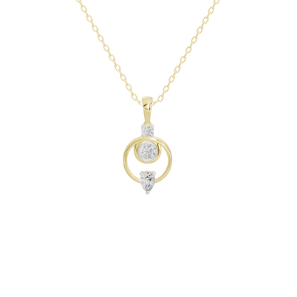 Yellow gold vermeil diamond pendant necklace with round halo center and dangling teardrop