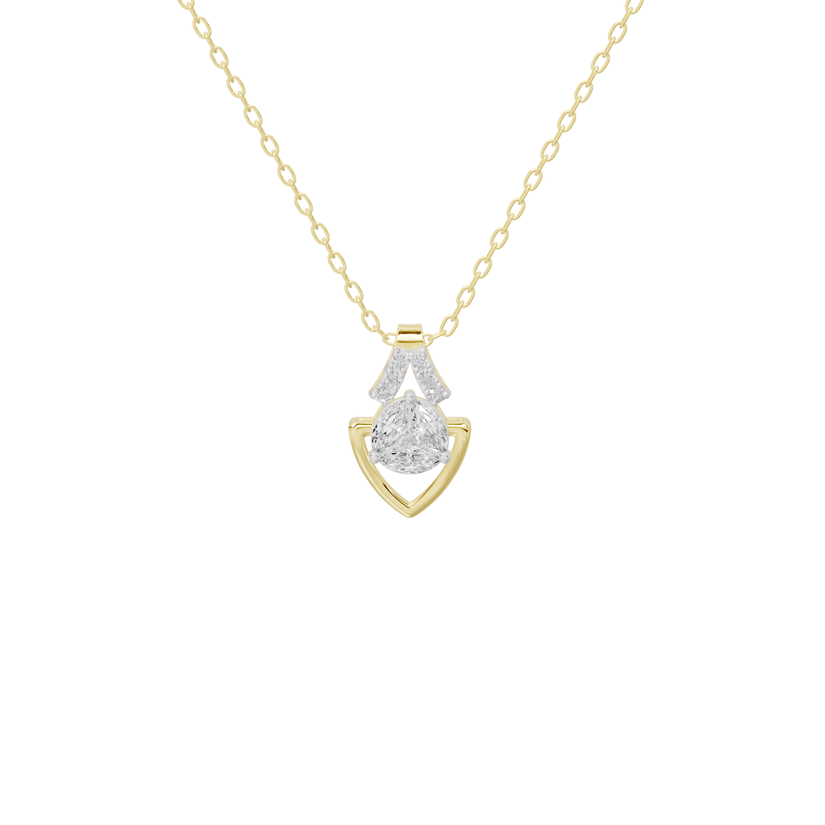 Yellow gold vermeil lab diamond pendant necklace with teardrop and heart-shaped stones