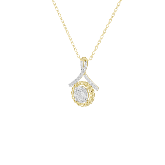 Yellow gold vermeil diamond pendant necklace, round center in heart-shaped halo