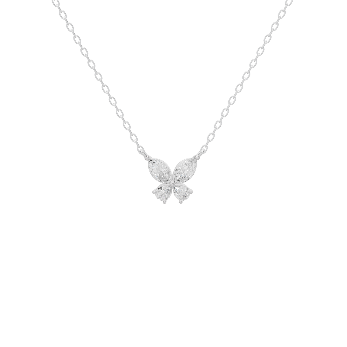 925 sterling silver lab diamond butterfly pendant necklace with chain, isolated