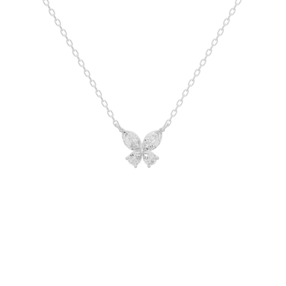 925 sterling silver lab diamond butterfly pendant necklace with chain, isolated