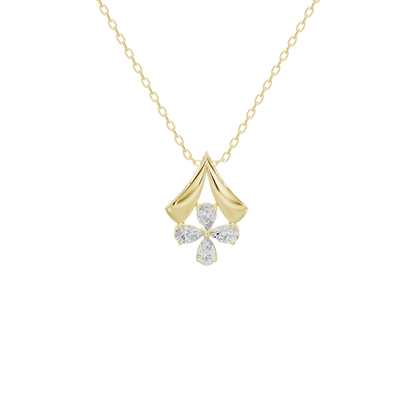 Yellow gold vermeil teardrop pendant with pear-shaped lab diamonds and leaf accents