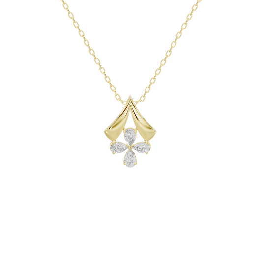 Yellow gold vermeil teardrop pendant with pear-shaped lab diamonds and leaf accents