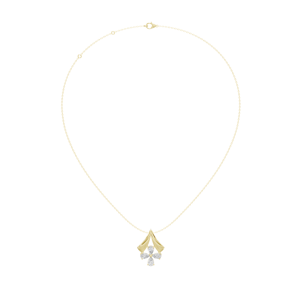 Yellow gold vermeil pendant necklace with a single dangling teardrop lab diamond charm
