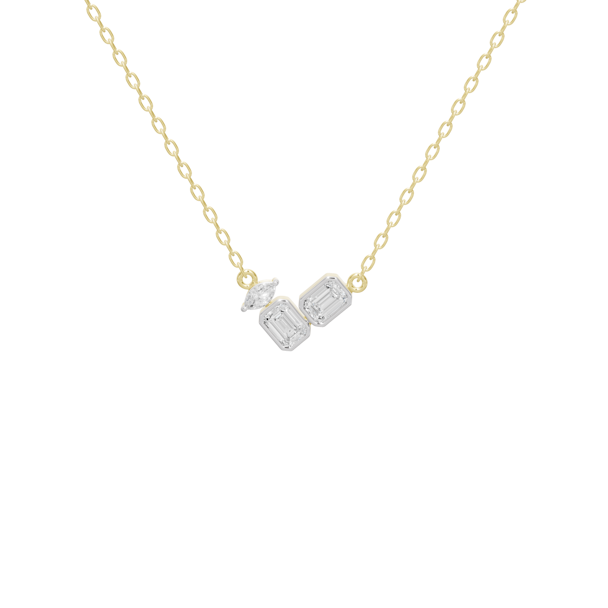 Yellow gold vermeil necklace with rectangular lab diamond pendant, close view