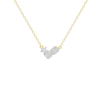Yellow gold vermeil necklace with rectangular lab diamond pendant, close view