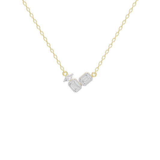 Yellow gold vermeil necklace with rectangular lab diamond pendant, close view