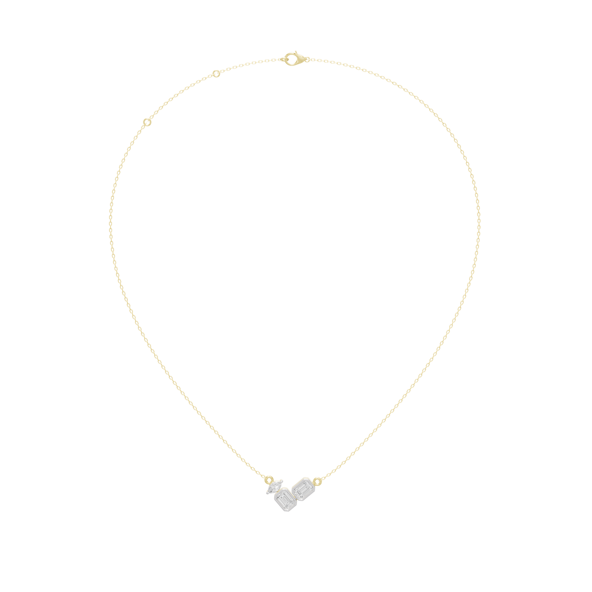 Yellow gold vermeil pendant necklace with baguette-style lab diamond center