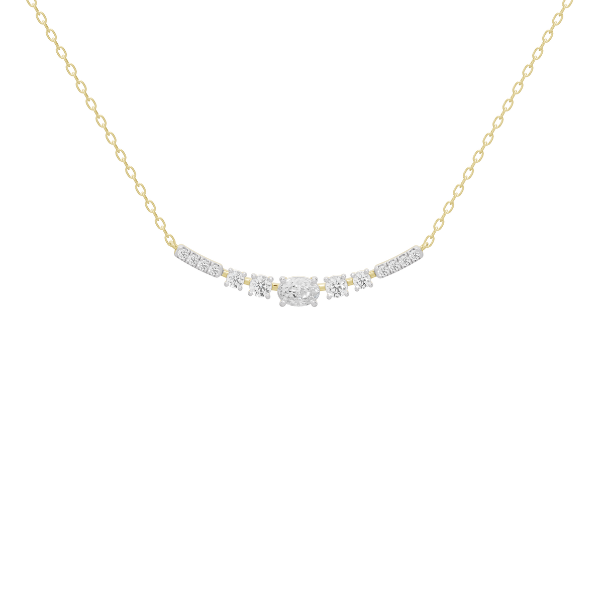 Yellow gold vermeil lab diamond pendant necklace with curved, clustered diamond row