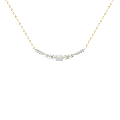 Yellow gold vermeil lab diamond pendant necklace with curved, clustered diamond row