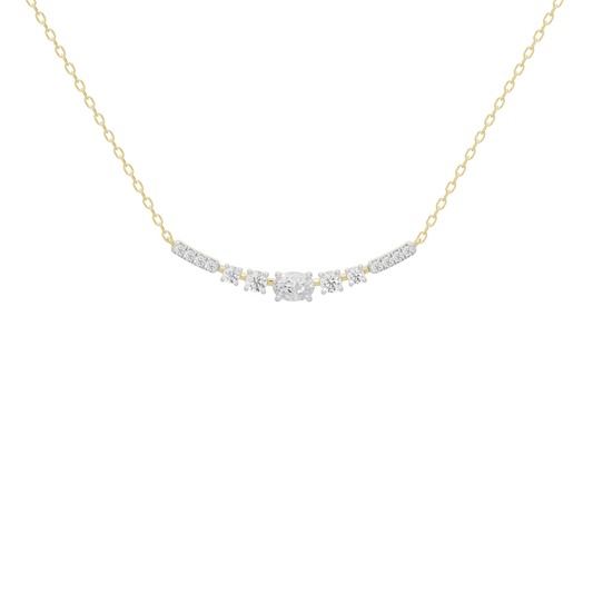 Yellow gold vermeil lab diamond pendant necklace with curved, clustered diamond row