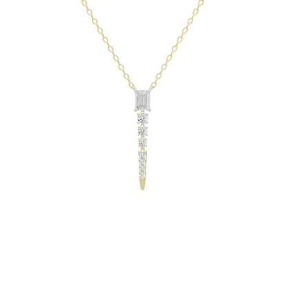 Yellow gold vermeil lab diamond teardrop pendant with dangling point on chain