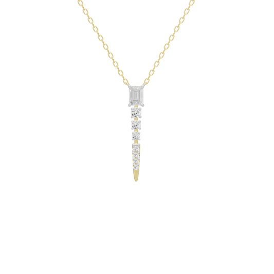 Yellow gold vermeil lab diamond teardrop pendant with dangling point on chain