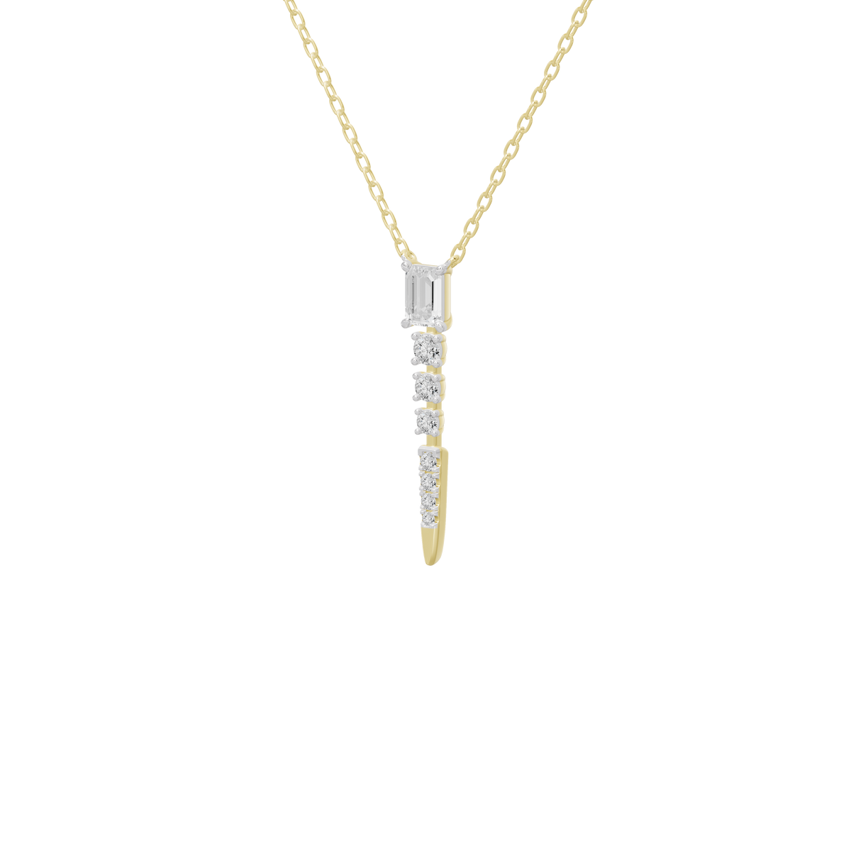 Yellow gold vermeil lab diamond teardrop pendant with faceted sections on chain