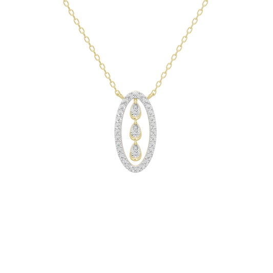 Yellow gold vermeil oval diamond pendant necklace with teardrop stone details
