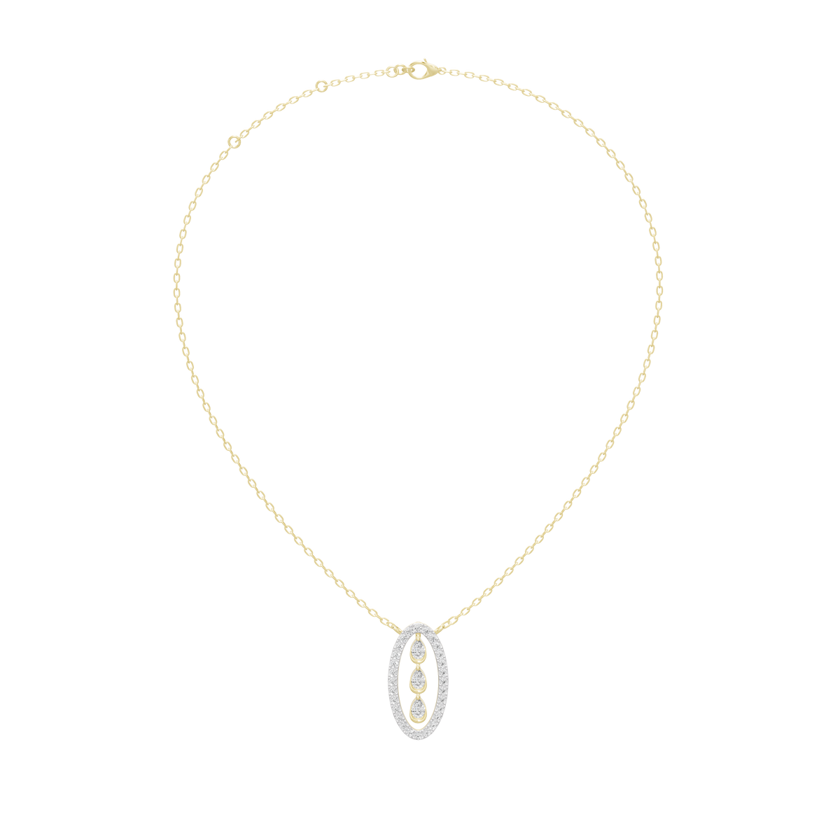 Yellow gold vermeil diamond pendant necklace with oval setting on a long chain
