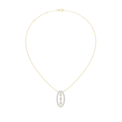 Yellow gold vermeil diamond pendant necklace with oval setting on a long chain