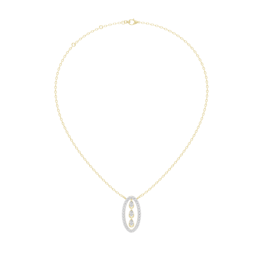 Yellow gold vermeil diamond pendant necklace with oval setting on a long chain
